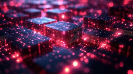 Abstract visualization of blockchain technology using connected cube structures