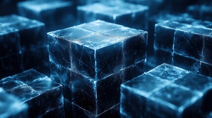 Abstract visualization of blockchain technology using connected cube structures