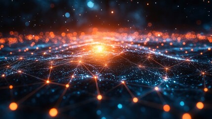 Abstract network of light beams forming architectural structures in space