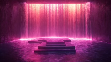 Digital waterfall made of flowing light streams and particle effects