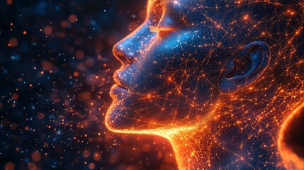 Network of neural pathways forming a human face profile in light