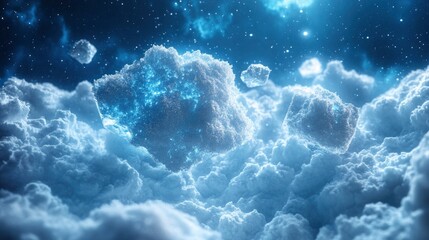 Abstract visualization of cloud storage using floating geometric shapes