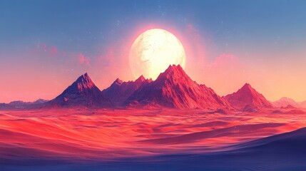 Digital desert landscape with geometric dunes and particle effects