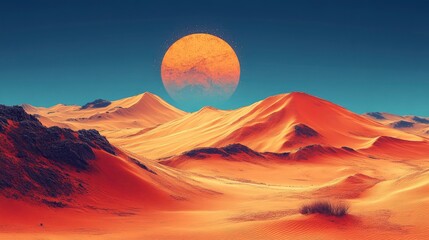 Digital desert landscape with geometric dunes and particle effects