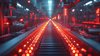 Futuristic digital factory with automated processes visualization