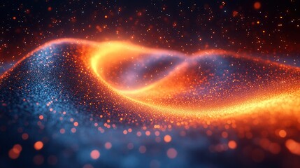 Digital tornado made of swirling data streams and particle effects