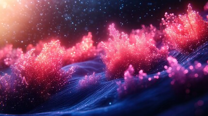 Digital coral reef made of geometric shapes and glowing elements