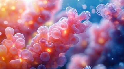 Digital coral reef made of geometric shapes and glowing elements