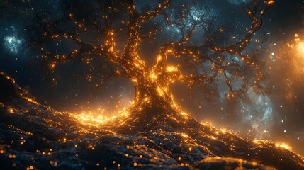 Network of light beams forming digital tree structures