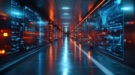 Futuristic digital hospital with medical data visualization