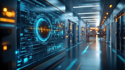 Futuristic digital hospital with medical data visualization