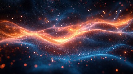 Digital galaxy made of flowing data streams and particle effects