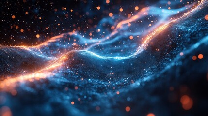 Digital galaxy made of flowing data streams and particle effects