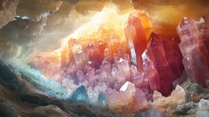 Digital cave system with geometric crystal formations