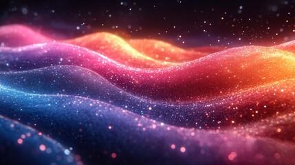 Digital rainbow made of data streams and particle effects