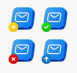 Aufkleber - Envelope icon set with different pictograms. 3d vector icons collection