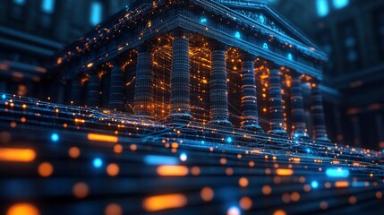 Abstract visualization of digital banking using connected symbols