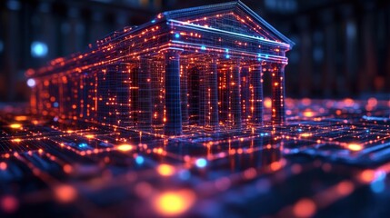 Abstract visualization of digital banking using connected symbols