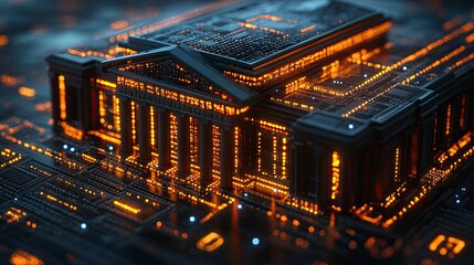 Abstract visualization of digital banking using connected symbols