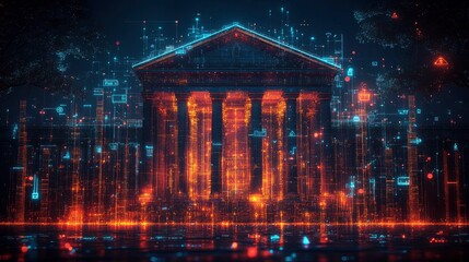 Abstract visualization of digital banking using connected symbols