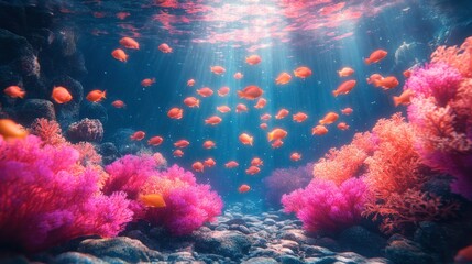 Digital aquarium with geometric marine life and glowing effects