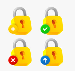 Aufkleber - Padlock icon set with different pictograms. 3d vector icons collection