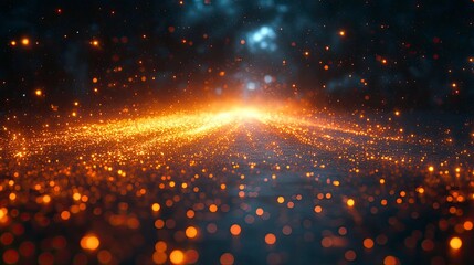 Digital meteor shower with data streams and particle effects