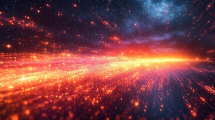 Digital meteor shower with data streams and particle effects