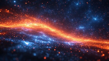 Digital meteor shower with data streams and particle effects