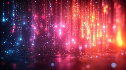 Digital meteor shower with data streams and particle effects