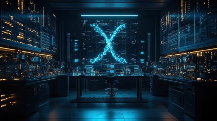 Futuristic digital laboratory with research visualization