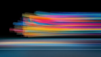 Wall Mural - colorful light streaks: vibrant streaks of light blur and dance across a dark backdrop, suggesting m