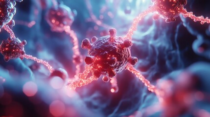 Leinwandbilder - Stunning 3D visualization of AAV virus particle showcasing intricate protein lattice with bioluminescent glow in high-definition depth
