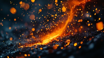 Wall Mural - an abstract representation of flowing lava particles surrounded by vibrant embers. experience the en