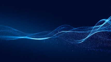 Wall Mural - Flowing Digital Waves in Deep Blue Tones with Soft Light Effects