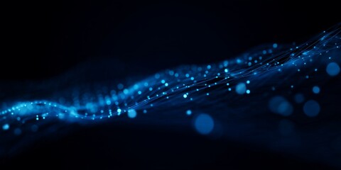 Wall Mural - Floating Blue Light Lines on Dark Tech Background with Depth and Movement