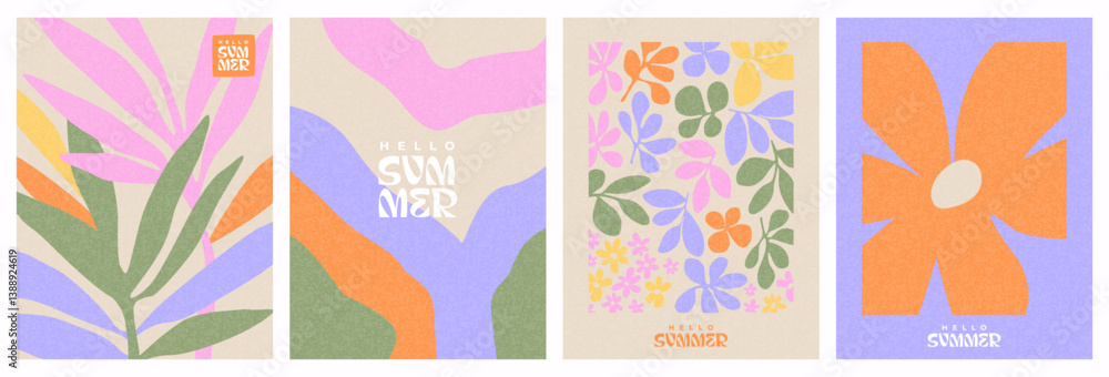 Creative concept of spring summer cards set with abstract leaves ...
