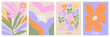 © Tanya - Creative concept of spring summer cards set with abstract leaves, plants, flowers. Modern art minimalist style design templates for celebration, ads, branding, banner, cover, label, poster, print