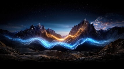 Aufkleber - A mountain range with a blue and orange wave in the sky