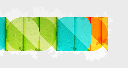 Aufkleber - Colorful rectangles form text. Textured paper effect, bright shades, overlapping layers. Abstract design, modern style, vibrant composition.