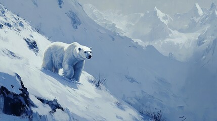 Wall Mural - majestic polar bear roaming across a pristine, snow-covered arctic landscape under crystal-clear ski