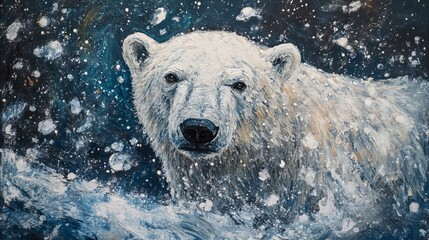 Wall Mural - majestic polar bear roaming across a pristine, snow-covered arctic landscape under crystal-clear ski