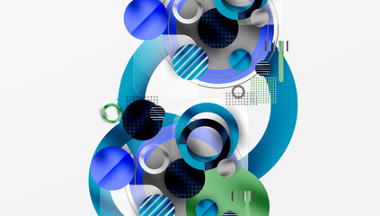 Leinwandbilder - abstract shapes, circles, lines, blue, green, black, gray, white, modern, geometric, design, pattern, texture, vibrant, dynamic, composition, digital.