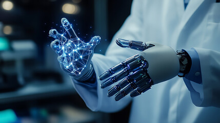 Wall Mural - a biomedical engineer developing smart prosthetics that integrate with neural networks, lab with pro