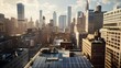 © salep - Sustainable urban energy: Solar panels on rooftops in a cityscape panorama