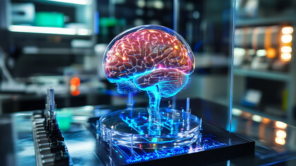 Wall Mural - a cutting edge ai driven brain computer interface lab, researchers testing neural implants for direc