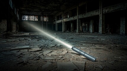 Aufkleber - Abandoned building exploration flashlight illuminates dark spaces urban decay photography eerie atmosphere