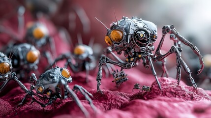 Leinwandbilder - Robotic spiders explore futuristic terrain sci-fi setting digital art close-up view technology concept