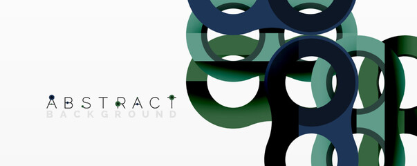 Fototapete - Abstract design. Overlapping circles, dark green, navy blue, white. Modern composition, geometric shapes, dynamic pattern. Minimalist style, clean lines.