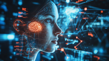 Wall Mural - a cyberneticist developing advanced brain machine interfaces for controlling smart devices, laborato
